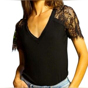 POL Black Lace Sleeve Women's Blouse-Size Small *NWT*